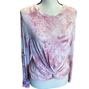 Funky Pink Twist Front Long Sleeve Top Soft Rayon Medium NEW
